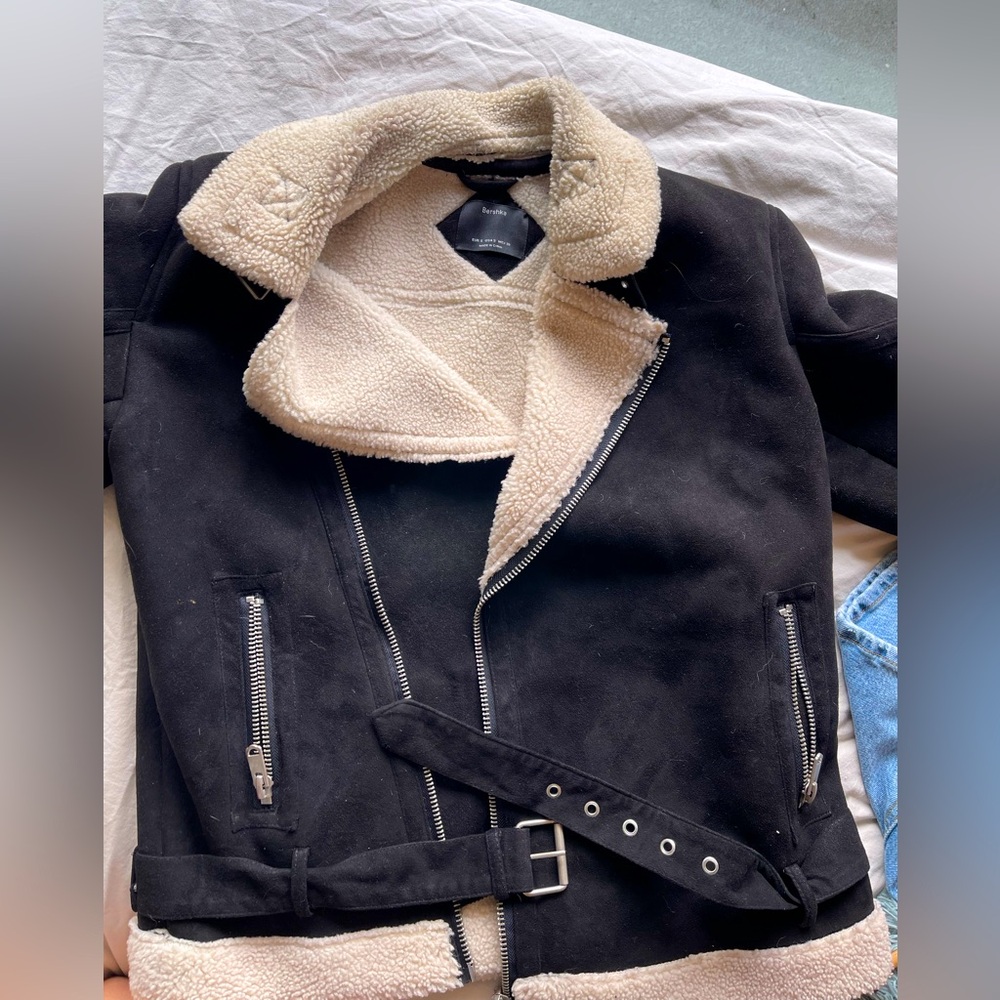SOLD- Black and Cream Bershka Shearling Jacket